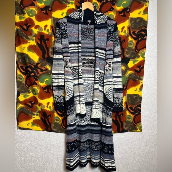 Free People Cardigan Sweater Long Wool Boho Aztec Women Small - Picture 1 of 15